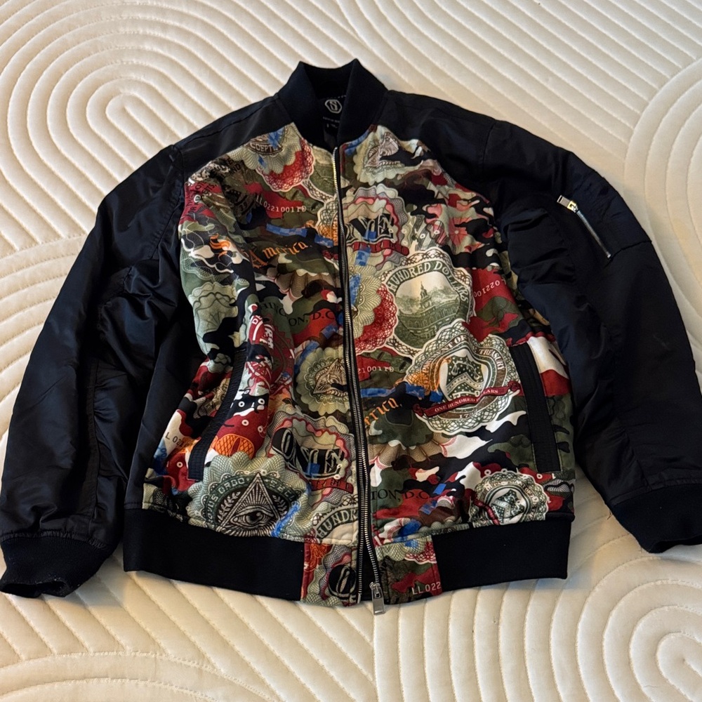 Men's Multicolor Bomber Jacket with Black Sleeves